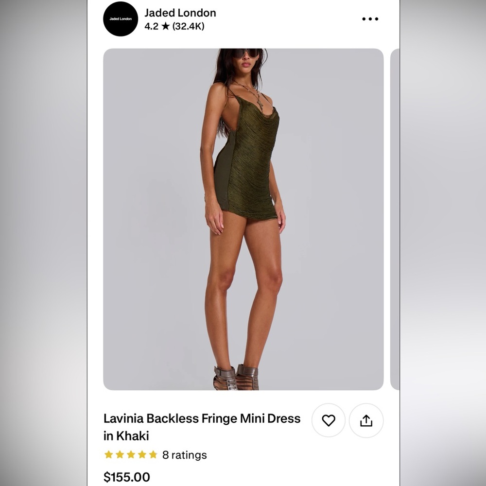 Jaded London Olive Backless Mini Dress